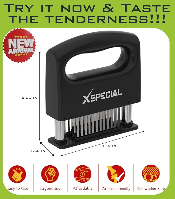 Mini-Deluxe Meat Tenderizer Tool – 48 Blade Stainless Steel, Easy to Use | Kitchen Cooking Gadgets Tools with Ultra Sharp Needle That Makes Steak & Chicken Tender