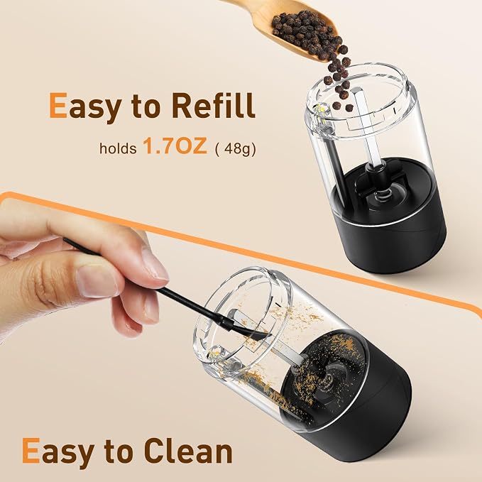 Rechargeable Electric Salt and Pepper Grinder Set, Automatic Salt and Pepper Shakers, Adjustable Coarseness Pepper Grinder with Led Kitchen and Home Appliances Gifts for Women(Blackblack)
