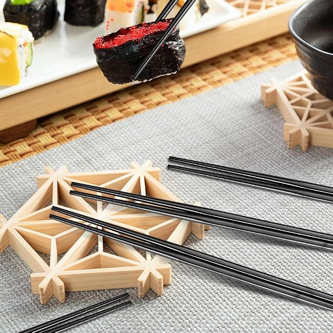 Black Deluxe Chopsticks Set Premium Stainless Steel 304 Japanese Chop sticks with Gift Case for Sushi and Asian Cuisine 10 Pairs Tableware Dinning Utensils Dishwasher Safe 9.06 Inches