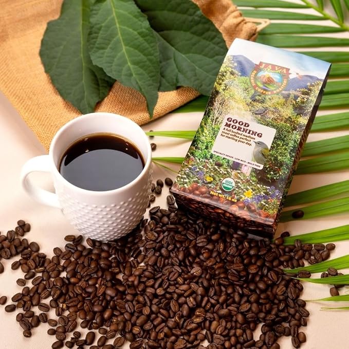 Low Acid Organic Coffee – Whole Bean, Mold-Free & Stomach Friendly by Java Planet, Good Morning Blend Coffee, Medium Roast, Smooth Full Flavored, 2x1LB Bag