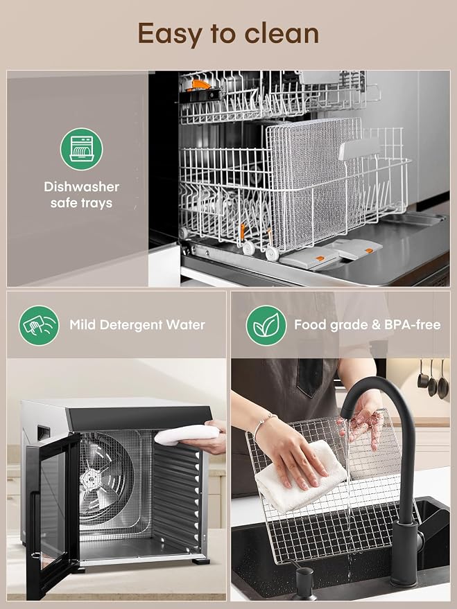 FOHERE Food Dehydrator 1000W 10 Trays with Digital Timer 176 Degrees | Large 9.04 square foot drying space with light. For dog treats, herbs, meat, fruit and yogurt.
