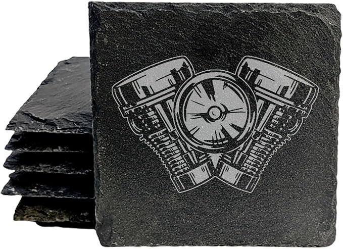 Power & Protection: V-Twin Engine Coasters for Your Ride - Square Slate - Set of 4