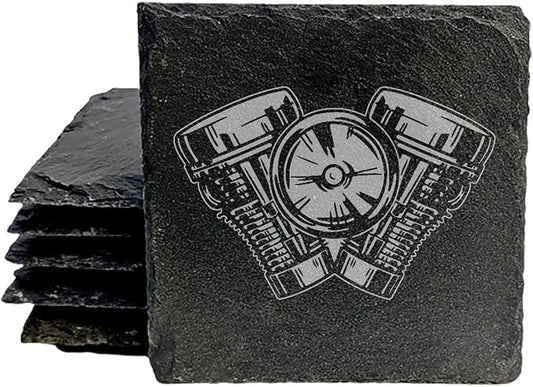 Power & Protection: V-Twin Engine Coasters for Your Ride - Square Slate - Set of 6