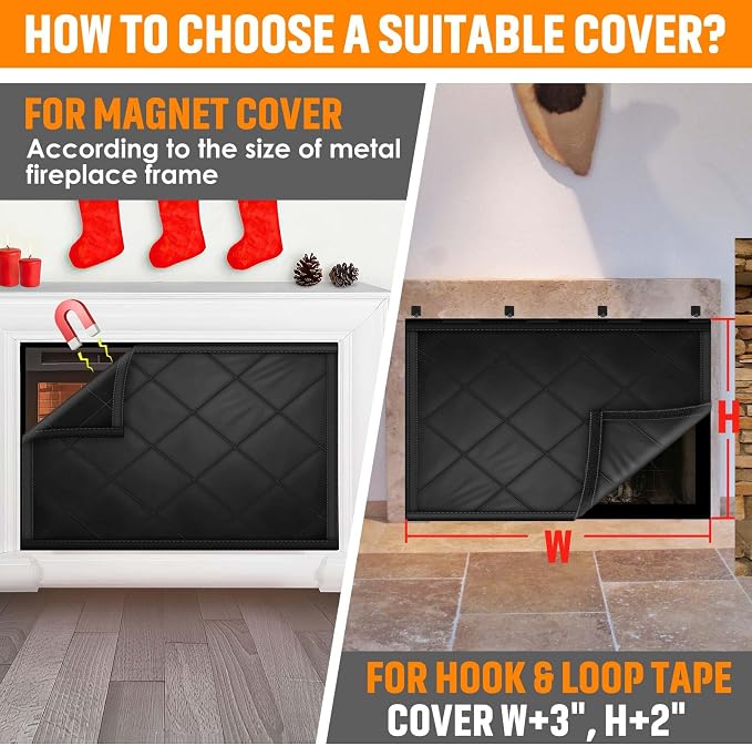 Fireplace Draft Cover, Fireplace Blocker Blanket with Hook and Loop Tapes, Indoor Fire Place Draft Stopper for Heat Loss Insulation Black 36" W x 36" H