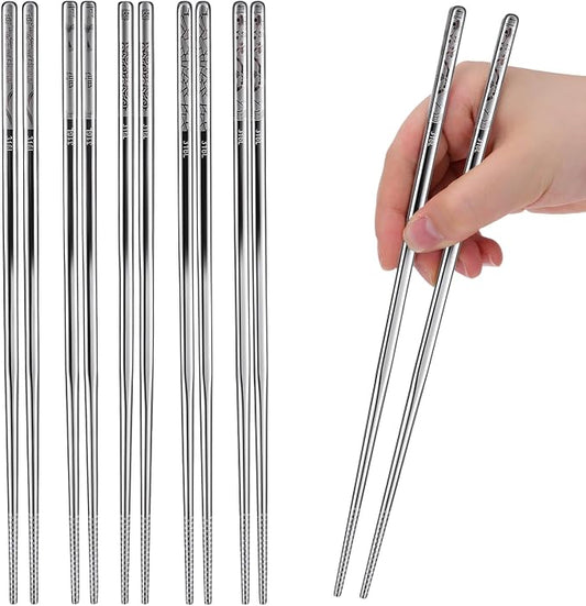 5 Pairs Chopsticks Dishwasher Safe, Stainless Steel Chopsticks | Non Slip Metal Chop Sticks Reusable Japanese Korean Chinese Chopstick for Home Restaurant Cooking Eating