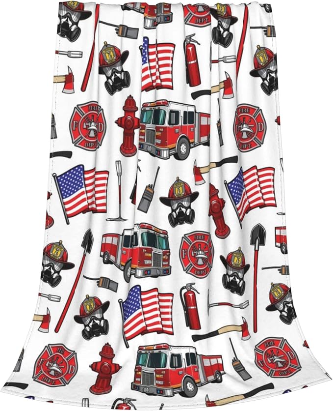 Jumbo Fire Truck Blanket 60x80 Inches - Giant Firefighter Throw Blanket for Adults, Family, Couples - Super Soft Fluffy Fleece Fireman Gift for Bed, Couch, Sofa, Movie Nights - Warm & Cozy All Season
