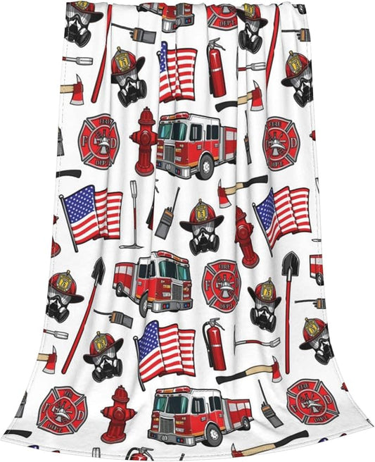 Fire Truck Blanket for Kids 40x50 Inches - Super Soft Firefighter Throw Blankets for Boys & Girls - Cozy Fluffy Fleece Firetruck Blanket for Toddlers, Bed, Couch - Fireman Gift for Childrens Adults