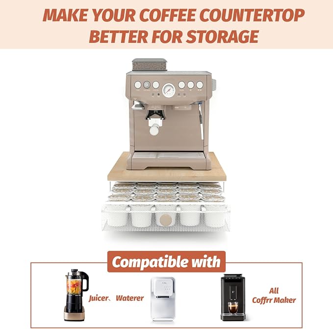 Sedegn Coffee Pod Holder Counter Coffee Vertuo Capsules Storage Organizer with Sliding Drawer Compatible For 35 K-Cup Pods No Assembly Needed Natural Colour