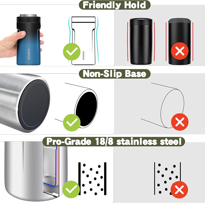 Universal Can Cooler - Signice 3 in 1 Insulated 12 oz Beer Can Insulator Stainless Steel Metal Holder for 12oz Slim Skinny Tall Standard Cans Bottle Hard Seltzer Soda Energy Drinks (Dark Navy)
