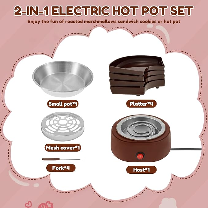 Electric Smores Maker Tabletop Indoor with 4 Detachable Trays and 4 Forks Flameless Electric Roaster for Movie Night Supplies