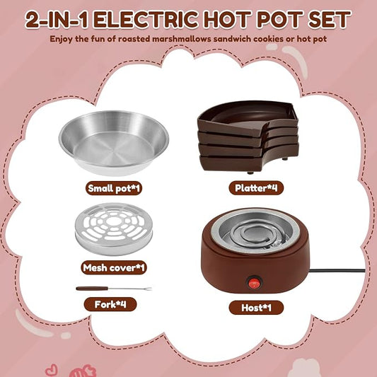 Electric Smores Maker Tabletop Indoor with 4 Detachable Trays and 4 Forks Flameless Electric Roaster for Movie Night Supplies