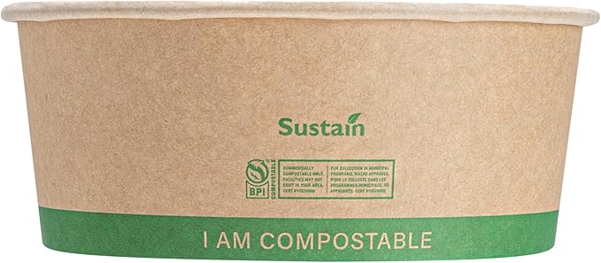 Restaurantware Paper Food Containers 200 Pack Of 25 oz Disposable Round Kraft Salad Bowls BPI-Certified Compostable Stackable Greaseproof Meal Prep Take Out Containers For Soups, Snacks And Desserts