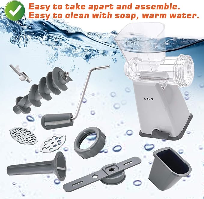 Manual Meat Grinder with Stainless Steel Blades Heavy Duty Powerful Suction Base for Home Use Fast and Effortless for All Meats-Gray