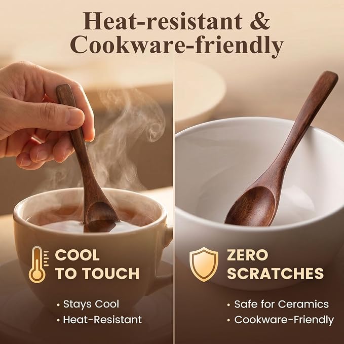 HANSGO Wooden Spoons for Eating, 6 PCS Small Wooden Spoons, 6 Inch | Table Spoon for Honey, Coffee, Tea, Hot Cocoa, Jam, Bath Salts, Stirring, Smooth Finish, Unique Gifts for Men Women
