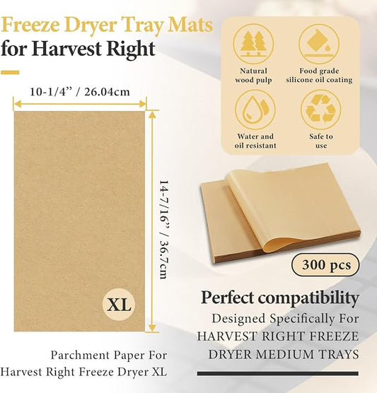 300 PCS Freeze Dryer Tray Mats for Harvest Right Dryer - Freeze Dryer Parchment Paper Set for Medium Trays - Non-Stick Baking Mats One-Off Parchment Paper Harvest Right Accessories (14.3" x 10.2")
