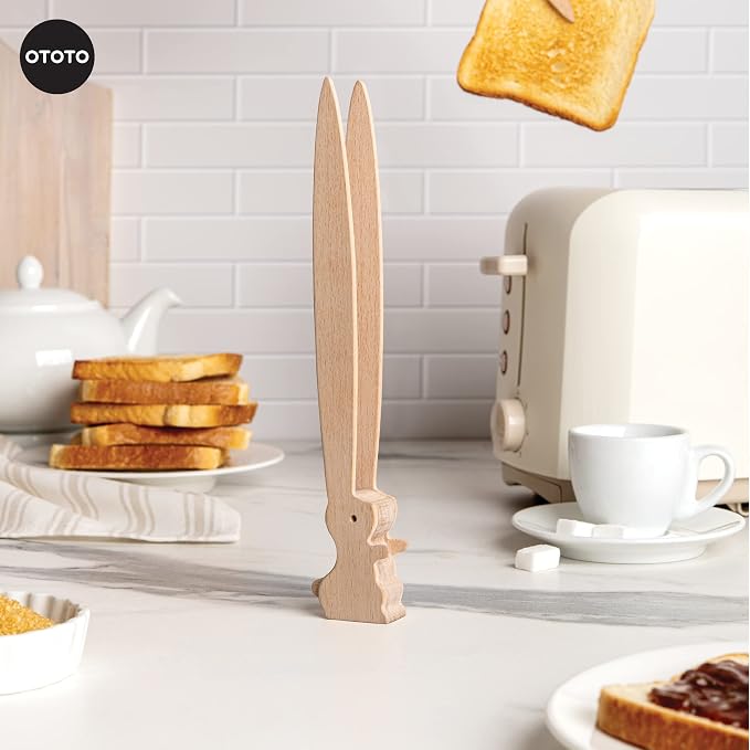 OTOTO Bernie Bunny Toaster Tongs - Rabbit, Salad Servers - Multipurpose Mini Tongs for Appetizers, Wood Utensils & Cute Kitchen Gadgets, Easter, White Elephant Gifts, Toast, Cute Kitchen Accessories