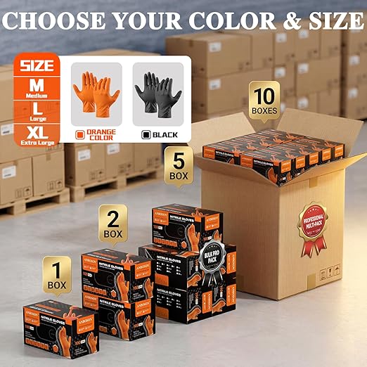 ANBOSON 10 Mil Heavy Duty Industrial Nitrile Gloves, Black Large 500 Count | 500 Ct Diamond Texture, Disposable Latex Free Rubber Gloves for Auto Repair,Workshop,Warehouses,Chemical Handling Industrial