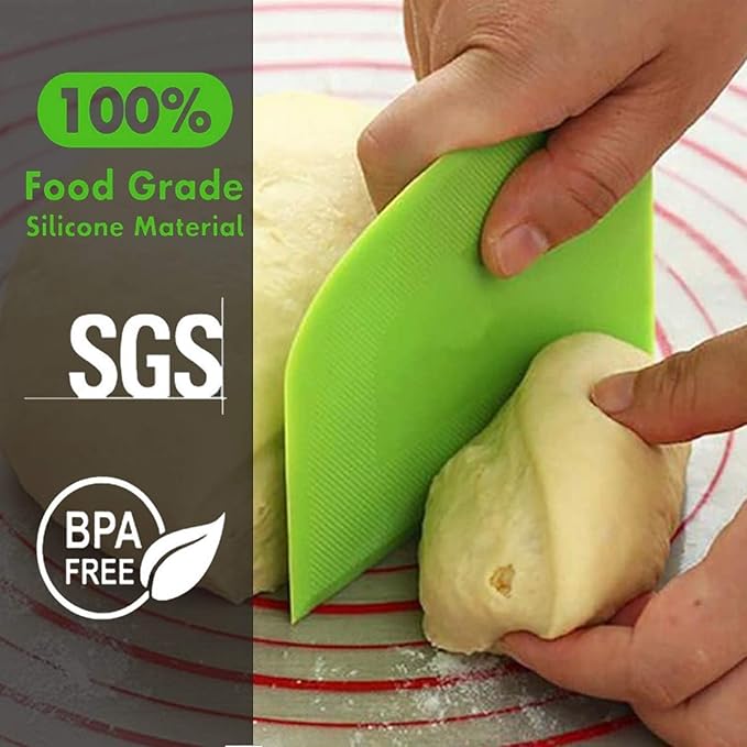 SURDOCA Dough Scraper Bench Scraper - 3P 7.1x4.9" Plastic Flexible Bowl Scraper, Sharp Edge & Angles Cake Scraper. Non-Slip Bakeware Decorating Tools Sculpting & Modeling Tools - Pink+Green+Pink