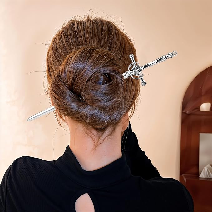 Qianyu 4 Pcs Ancient Style Sword Hair Chopsticks Chinese Style Hair Sticks for Bun Hair Long Hair Classic Vintage Ancient Sword Shape Hair Sticks Women Girl Decorative Accessories(Style 2)