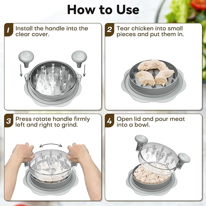 Ukeetap 10" Pro Chicken Shredder Tool Twist Large for Kitchen, Gray | BPA-Free Food-Safe Meat Grinder, Visible Chicken Breast Meat Shredder with Strong Anti-Slip Bottom & Ergonomic Handle