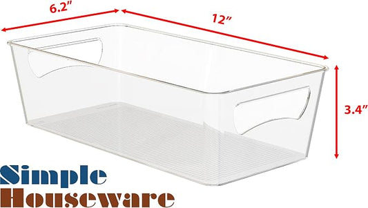 Simple Houseware Clear Fridge Organizer Bin Storage (12"x6"x3.4") | for Cabinet / Pantry / Refrigerator / Freezer / Kitchen