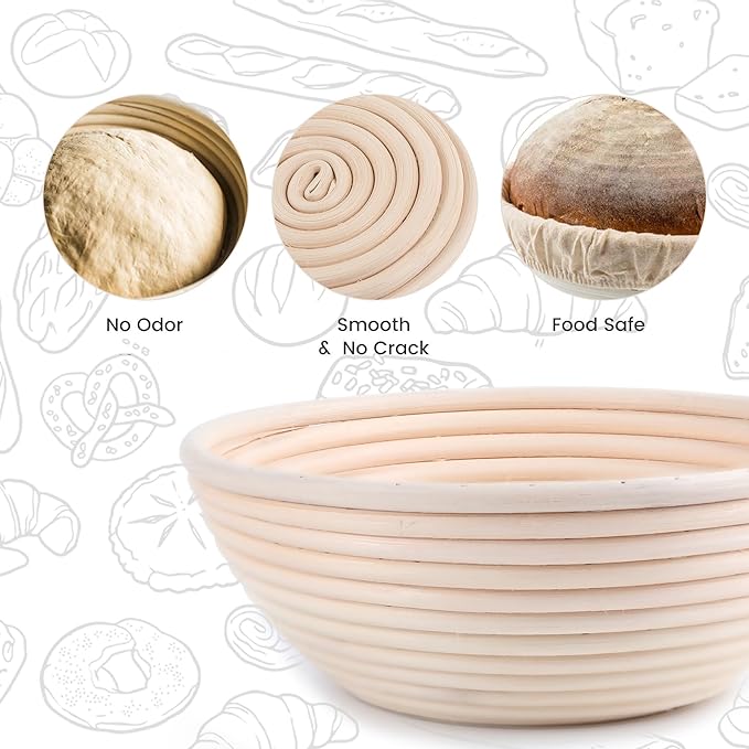 Bread Proofing Baskets Set of 2 8.5 inch Round Dough Proofing Bowls w/Liners Perfect for Home Sourdough Bakers Baking