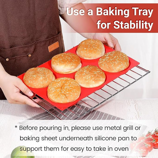 CAKETIME Jumbo Muffin Top Pan, Silicone Egg Molds for Breakfast Sandwiches 4 Inch Large Egg Baking Pan for Oven English muffins, Whoopie Pies, Corn Bread, Egg bites, Tarts 2 Pack Red