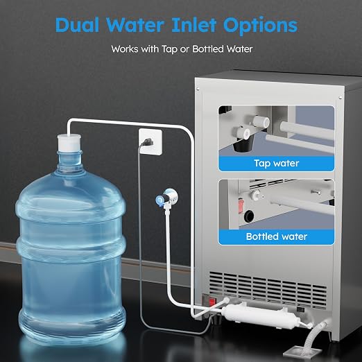 Commercial Ice Maker Machine - 150 Lbs/24H, Commercial Ice Machine with 50 LBS Storage Bin, Under Counter or Freestanding Ice Maker, 45 Ice Cubes in 5-15 min, Thicknesses Adjustable, Stainless Steel