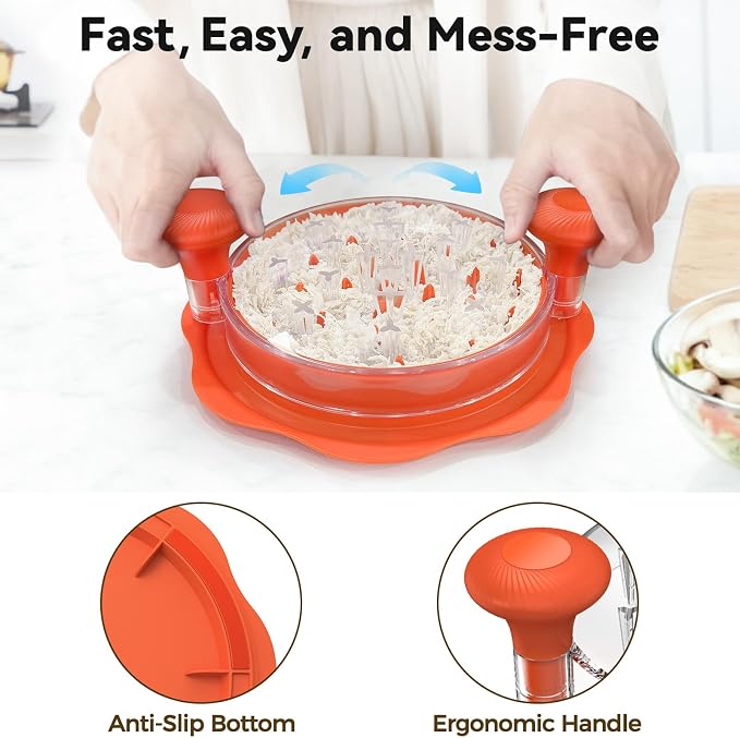 Ukeetap 10" Pro Chicken Shredder Tool Twist Large for Kitchen，Orange | BPA-Free Food-Safe Meat Grinder, Visible Chicken Breast Meat Shredder with Strong Anti-Slip Bottom & Ergonomic Handle