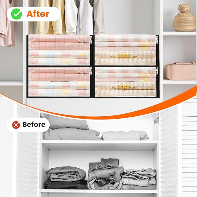 SpaceWhisper 6 Pack Clear Storage Bags, Plastic Blanket Storage Bags with Zipper and Handle, Moving Bags for Comforter, Bedding & Clothes, Closet Organizer and Under Bed Storage (17.7x15.7x7.9 Inch)