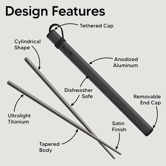 Kuvik Titanium Chopsticks with Graphite Gray Carrying Case