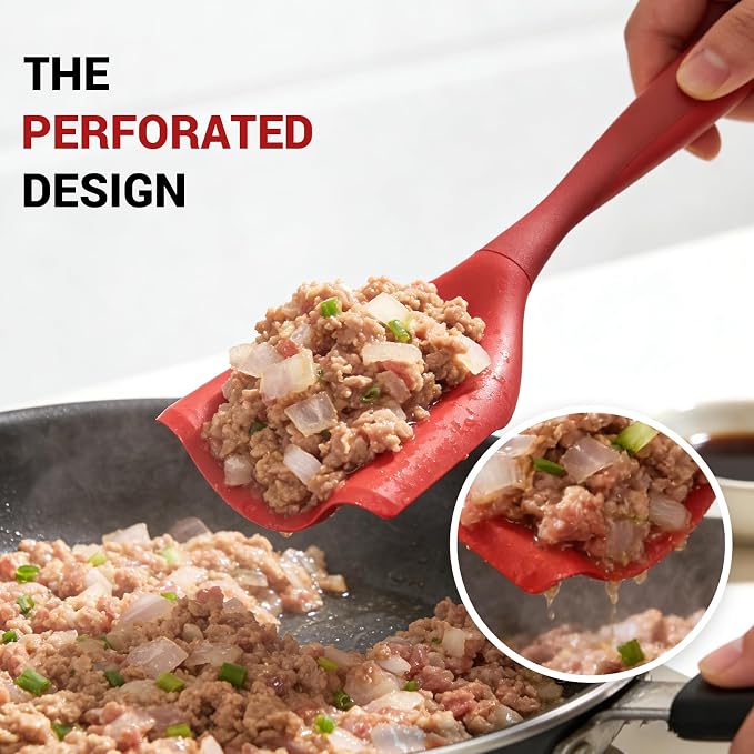 2Pack Meat Chopper Mincing Spatula, Silicone Grinder for Ground Beef | Heat Resistant, Smasher for Potato Mix Tool, Non-Scratch for Non-Stick Pans, Meat & Poultry Tenderizers, Red