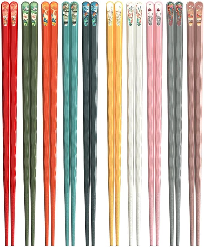 Reusable Fiberglass Chopsticks, 10 Pairs, Non-Slip, Dishwasher Safe (Wavy) | 9.5 Inch BPA-Free PET + Fiberglass, Heat Resistant To 120°C, For Sushi, Ramen, Noodles & Rice