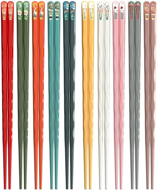 Reusable Fiberglass Chopsticks, 10 Pairs, Non-Slip, Dishwasher Safe (Wavy) | 9.5 Inch BPA-Free PET + Fiberglass, Heat Resistant To 120°C, For Sushi, Ramen, Noodles & Rice