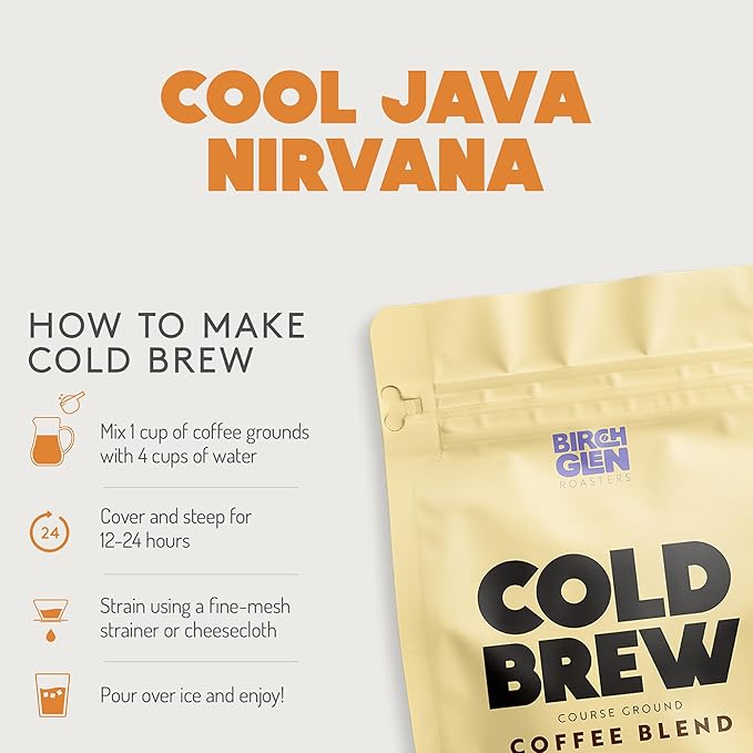 Birch Glen Roasters Cold Brew Coffee | Flavored Coarse Ground Coffee | Artisanal Roasting | 100% Arabica |1 LB | Pecan Pie