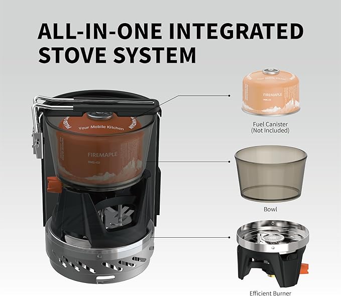 Fire-Maple Fixed Star 1 Pro Camping Stove System, Upgraded Handle, 19.6oz | 30% Faster Boil with HX Base, Piezo Ignition, Locking Handle, All-in-One, Portable, Compatible with Most Canisters