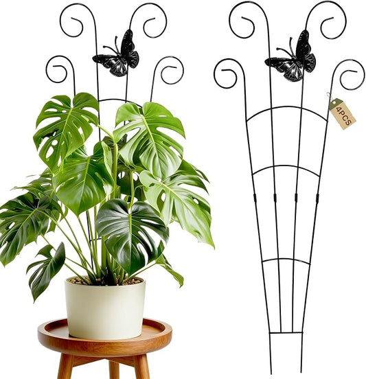 4 Pack 30 Inch Taller Plant Trellis for Potted Climbing Plants Indoor, Expandable Metal Garden Trellis for Climbing Plants, Flowers, Vine, Ivy - Sturdy Houseplant Support with Ties