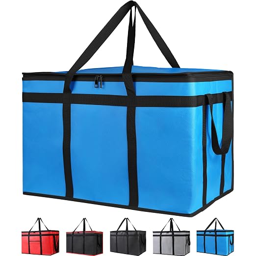 Bodaon 2-Pack Insulated Food Delivery Bag for Hot and Cold Meal, XXX-Large Cooler/Thermal Bags for Commercial Delivery, Grocery Tote Insulation Bag for Catering, Pizza Warmer, Blue