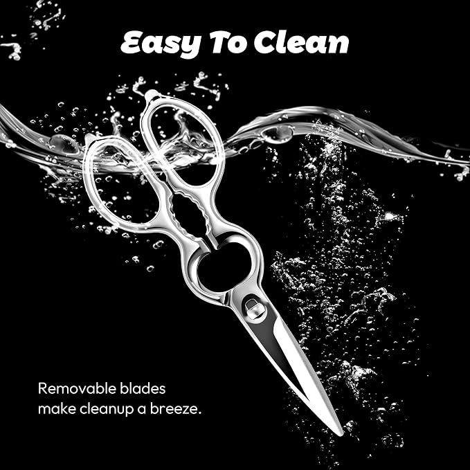 Detachable Mirror-Finish Kitchen Shears All-Steel Forged Kitchen Scissors | Upgraded Version, Heavy Duty All Stainless Steel, Ultra Sharp Micro Serrated Blade, Chef Scissors For Food Poultry Meat Pizza
