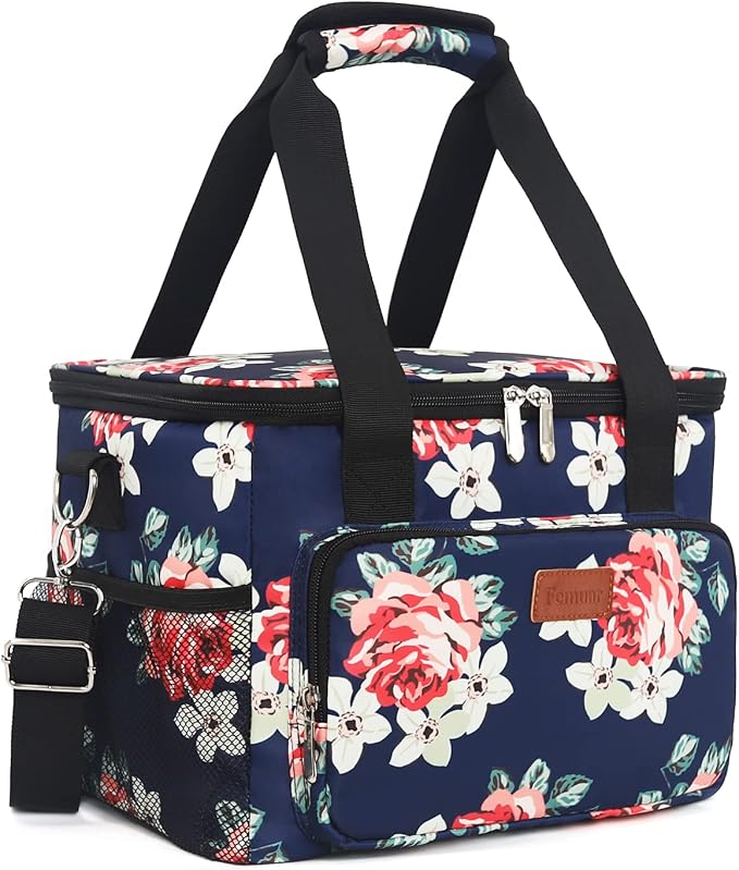 Lunch Bags for Women/Men, Insulated Lunch Bag for Work Office Picnic - Large Lunch Cooler Bag Leakproof Lunch Box with Adjustable Shoulder Strap for Adults - Floral(15L)