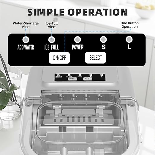 Antarctic Star Countertop Ice Maker Machine, 8 Cubes in 6 Mins, 26.5 lbs/Day, Self-Cleaning, 2 Sizes, Ultra-Quiet for Home/Kitchen/Camping/RV Grey