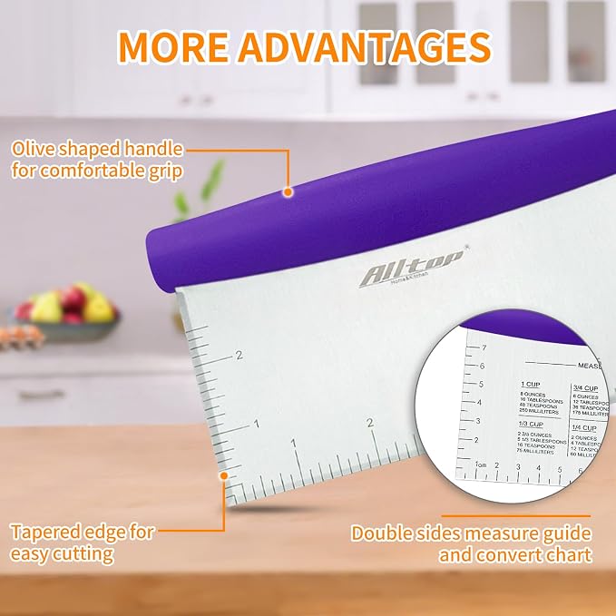 Stainless Steel Bench Scraper & Chopper (1, Purple)
