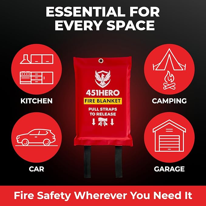 Emergency Fire Blanket – 4 Pack, Triple Certified, Comfort Weave Skin-Safe Fiberglass, Fire Blankets for Home, Kitchen, RV, Camping & Emergency Kits | Multi-Zone Fire Protection for Families