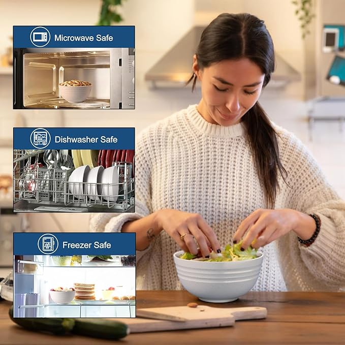 (Non Ceramic) 34 Ounce Cereal Bowls,Unbreakable Wheat Straw Fiber Bowl Set of 8, Microwave & Dishwasher Safe, Lightweight and Eco-Friendly Kitchen Bowls for Cereal, Salad, Soup, Snacks - BPA Free