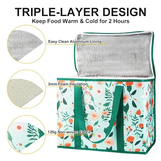 2-Pack Insulated Reusable Grocery Shopping Bags, X-Large Insulated Food/Pizza Delivery Bag for Delivery Drivers, Commercial Food Warmers, Tote Cooler/Thermal Bags for Travel, Picnic