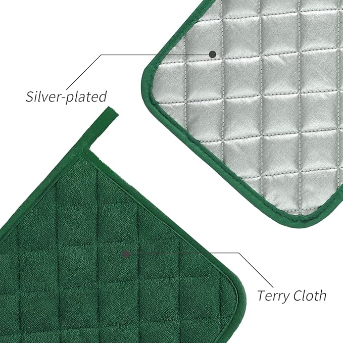 Joyhalo 5 Pack Pot Holders for Kitchen Clearance | Cotton Made, Machine Washable, Heat Resistant Potholder, Hot Pads, Trivet for Cooking and Baking, Dark Green