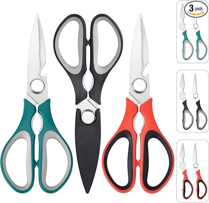 3-Pack Kitchen Scissor All Purpose Kitchen Shears Heavy Duty Scissors Stainless Steel Dishwasher Safe Cooking Scissors, Kitchens Utensils removable for Cutting Meat, Chicken,Fish, Vegetable