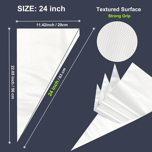 24 Inch Icing Piping Bags, 200 Pcs Large Pastry Bags, Frosting Piping Bags Disposable for Wedding Cake, Birthday Party Dessert, Cupcake Decorating