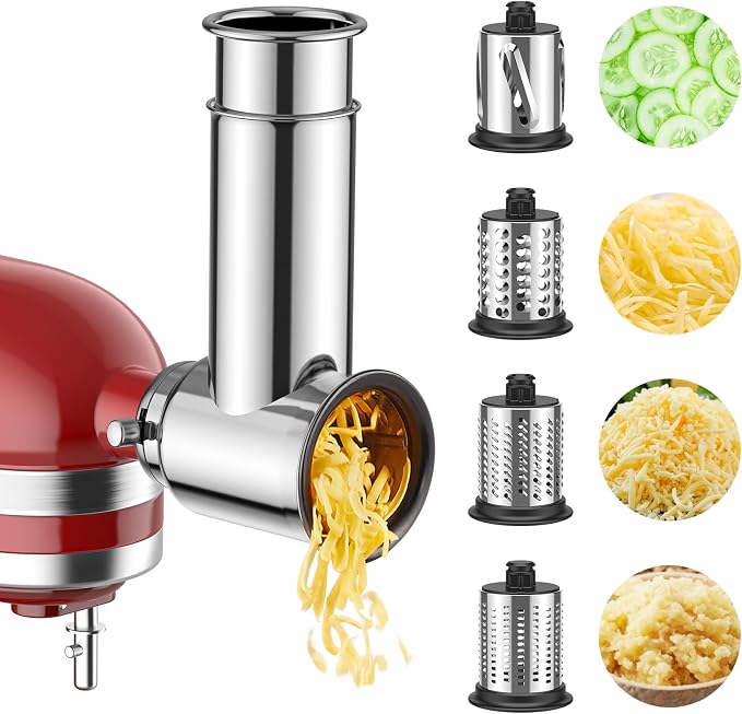 Meat Grinder & Stainless Steel Slicer Shredder Attachment for KitchenAid | Includes Metal Food Grinder Attachment with Sausage Stuffer Tubes and Salad Machine Accessory by InnoMoon