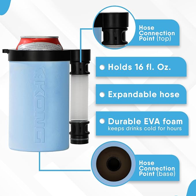 The Kong 2.0 - A Portable Can or Bottle Cooler/Cup With A Detachable, Expandable, Hose To Funnel Your Drink (Blue)